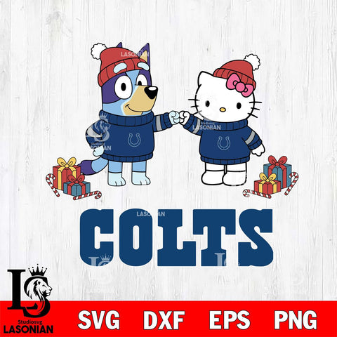 Indianapolis Colts Bluey With Hello kitty Christmas Cricut,Christmas SVG DXF EPS PNG FILE, Digital Download,Instant Download, Silhouette