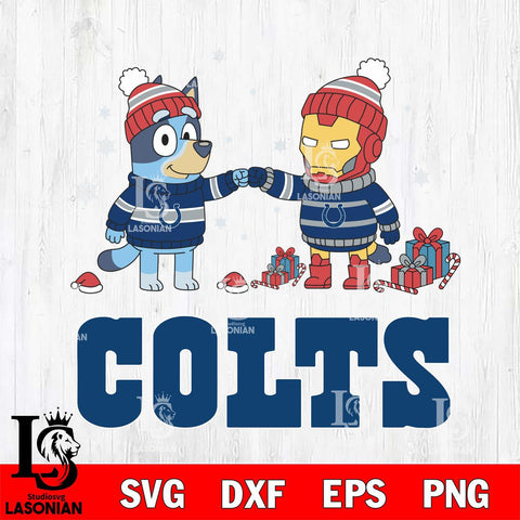 Indianapolis Colts Bluey With Iron man Christmas Cricut,Christmas SVG DXF EPS PNG FILE, Digital Download,Instant Download, Silhouette
