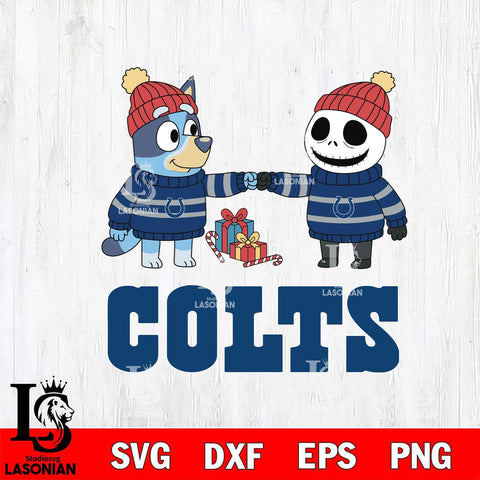 Indianapolis Colts Bluey With Jack Skellington Christmas Cricut,Christmas SVG DXF EPS PNG FILE, Digital Download,Instant Download, Silhouette