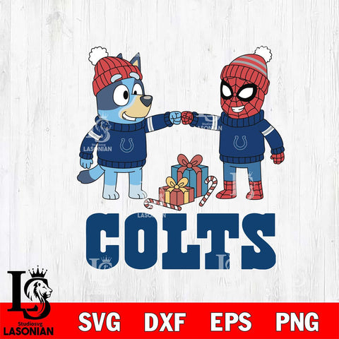 Indianapolis Colts Bluey With Spider man Christmas Cricut,Christmas SVG DXF EPS PNG FILE, Digital Download,Instant Download, Silhouette