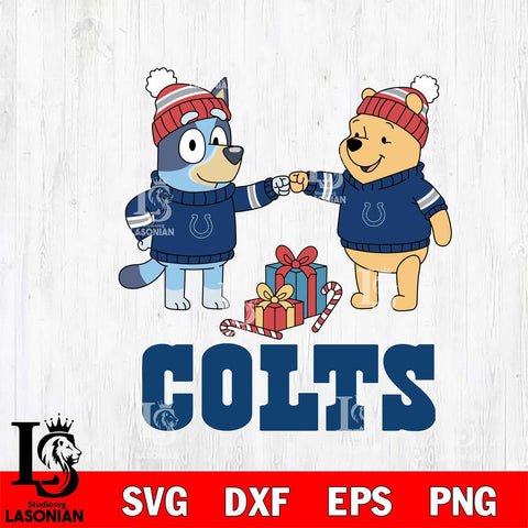 Indianapolis Colts Bluey With Winnie The Pooh Christmas Cricut,Christmas SVG DXF EPS PNG FILE, Digital Download,Instant Download, Silhouette