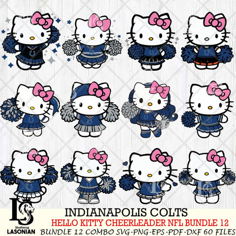 Indianapolis Colts  Hello Kitty Cheerleader NFL Bundle 12 SVG Eps Dxf Png File, Digital Download, Instant Download