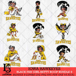 Iowa Hawkeyes Black Fan Girl Betty Boop Bundle 9, Svg Eps Dxf Png File, Digital Download