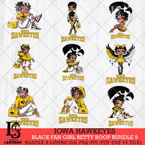 Iowa Hawkeyes Black Fan Girl Betty Boop Bundle 9, Svg Eps Dxf Png File, Digital Download