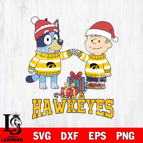 Iowa Hawkeyes Bluey With Charlie Brown Christmas File Cut, NCAA SVG DXF EPS PNG FILE, Digital Download,Instant Download, Silhouette