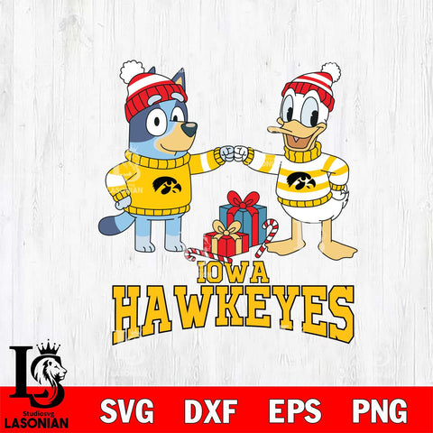 Iowa Hawkeyes Bluey With Donald Duck Christmas File Cut, NCAA SVG DXF EPS PNG FILE, Digital Download,Instant Download, Silhouette