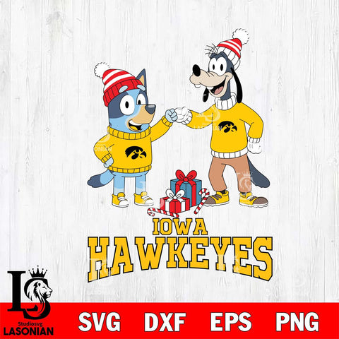 Iowa Hawkeyes Bluey With Goofy Christmas File Cut, NCAA SVG DXF EPS PNG FILE, Digital Download,Instant Download, Silhouette