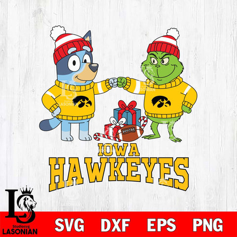 Iowa Hawkeyes Bluey With Grinch Christmas File Cut, NCAA SVG DXF EPS PNG FILE, Digital Download,Instant Download, Silhouette