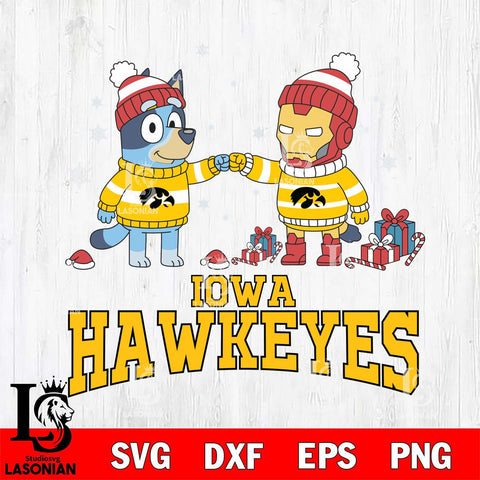 Iowa Hawkeyes Bluey With Iron man Christmas File Cut, NCAA SVG DXF EPS PNG FILE, Digital Download,Instant Download, Silhouette