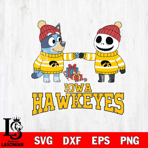 Iowa Hawkeyes Bluey With Jack Skellington Christmas File Cut, NCAA SVG DXF EPS PNG FILE, Digital Download,Instant Download, Silhouette