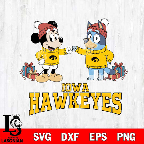Iowa Hawkeyes Bluey With Mickey Christmas File Cut, NCAA SVG DXF EPS PNG FILE, Digital Download,Instant Download, Silhouette