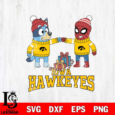 Iowa Hawkeyes Bluey With Spider man Christmas File Cut, NCAA SVG DXF EPS PNG FILE, Digital Download,Instant Download, Silhouette