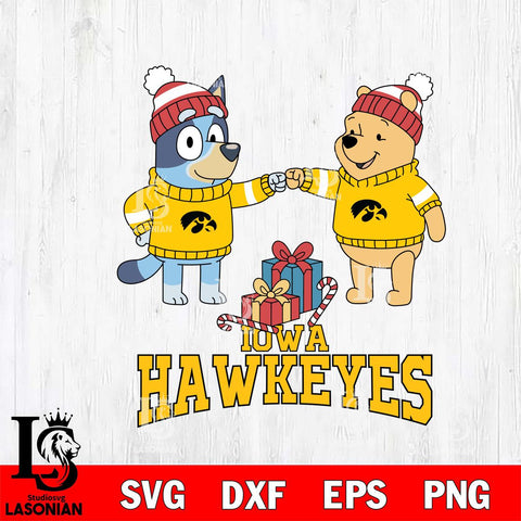 Iowa Hawkeyes Bluey With Winnie The Pooh Christmas File Cut, NCAA SVG DXF EPS PNG FILE, Digital Download,Instant Download, Silhouette