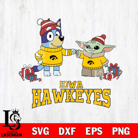 Iowa Hawkeyes Bluey With Yoda Christmas File Cut, NCAA SVG DXF EPS PNG FILE, Digital Download,Instant Download, Silhouette