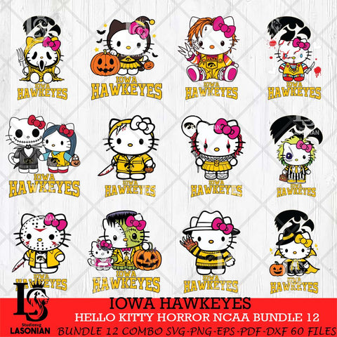 Iowa Hawkeyes Hello Kitty Horror NCAA Bundle 12 SVG Svg Eps Dxf Png File, Digital Download