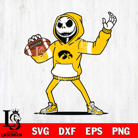 Iowa Hawkeyes Jack Skellington Football Christmas File Cut, NCAA SVG DXF EPS PNG FILE, Digital Download , Criucut , Silhouette