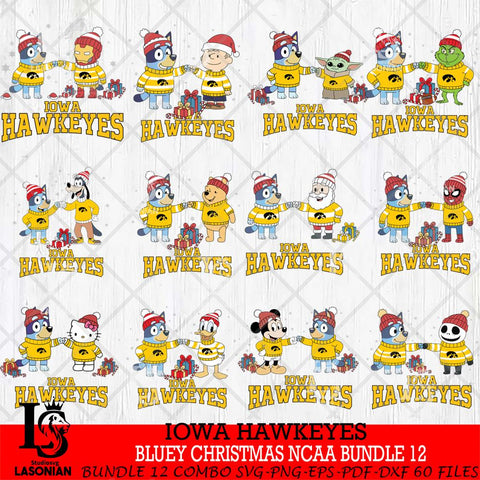 Iowa Hawkeyes  Bluey friends christmas NCAA Bundle File Cut,Bundle NCAA SVG DXF EPS PNG FILE, Digital Download,Instant Download, Silhouette