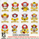 Iowa Hawkeyes  Pennywise Horror NCAA Bundle 12 SVG Svg Eps Dxf Png File, Digital Download