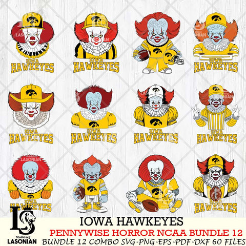 Iowa Hawkeyes  Pennywise Horror NCAA Bundle 12 SVG Svg Eps Dxf Png File, Digital Download