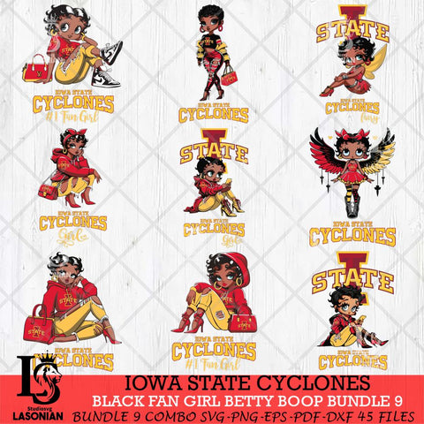 Iowa State Cyclones Black Fan Girl Betty Boop Bundle 9, Svg Eps Dxf Png File, Digital Download
