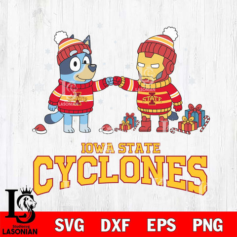 Iowa State Cyclones Bluey With Iron man Christmas File Cut, NCAA SVG DXF EPS PNG FILE, Digital Download,Instant Download, Silhouette