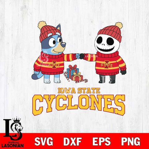 Iowa State Cyclones Bluey With Jack Skellington Christmas File Cut, NCAA SVG DXF EPS PNG FILE, Digital Download,Instant Download, Silhouette