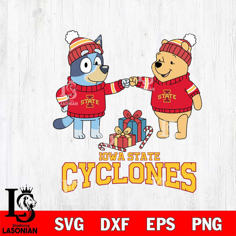 Iowa State Cyclones Bluey With Winnie The Pooh Christmas File Cut, NCAA SVG DXF EPS PNG FILE, Digital Download,Instant Download, Silhouette