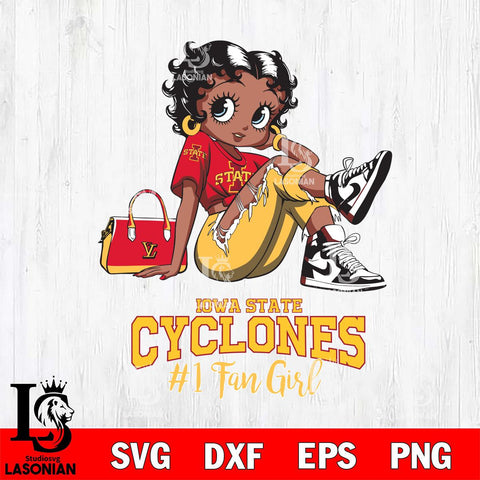 Iowa State Cyclones #1 Black Fan Girl Betty Boop, Svg Eps Dxf Png File, Digital Download