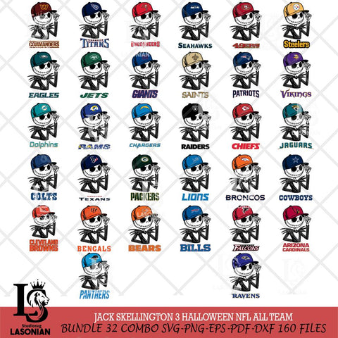Jack Skellington 3 Halloween NFL Svg Eps Dxf Png File, Bundle NFL svg, Digital Download, Instant Download