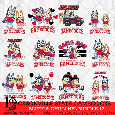 Jacksonville State Gamecocks Bluey & Bingo Bundle 12 SVG Svg Eps Dxf Png File, Bundle NCAA svg, Digital Download, Instant Download