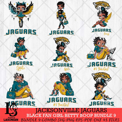 Jacksonville Jaguars Black Fan Girl Betty Boop Bundle 9 Svg Eps Dxf Png File, Digital Download, Instant Download