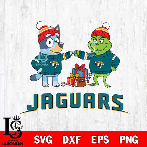 Jacksonville Jaguars Bluey With Grinch Christmas Cricut,Christmas SVG DXF EPS PNG FILE, Digital Download,Instant Download, Silhouette
