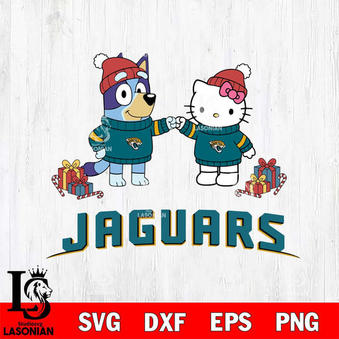 Jacksonville Jaguars Bluey With Hello kitty Christmas Cricut,Christmas SVG DXF EPS PNG FILE, Digital Download,Instant Download, Silhouette