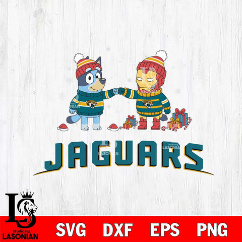 Jacksonville Jaguars Bluey With Iron man Christmas Cricut,Christmas SVG DXF EPS PNG FILE, Digital Download,Instant Download, Silhouette