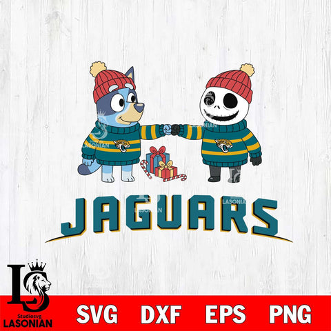 Jacksonville Jaguars Bluey With Jack Skellington Christmas Cricut,Christmas SVG DXF EPS PNG FILE, Digital Download,Instant Download, Silhouette