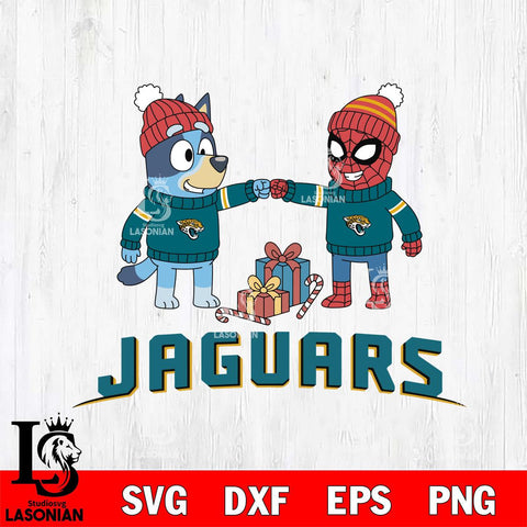 Jacksonville Jaguars Bluey With Spider man Christmas Cricut,Christmas SVG DXF EPS PNG FILE, Digital Download,Instant Download, Silhouette