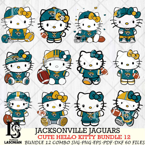 Jacksonville Jaguars Cute Hello Kitty NFL Bundle 12 SVG Svg Eps Dxf Png File, NFL svg, Digital Download, Instant Download
