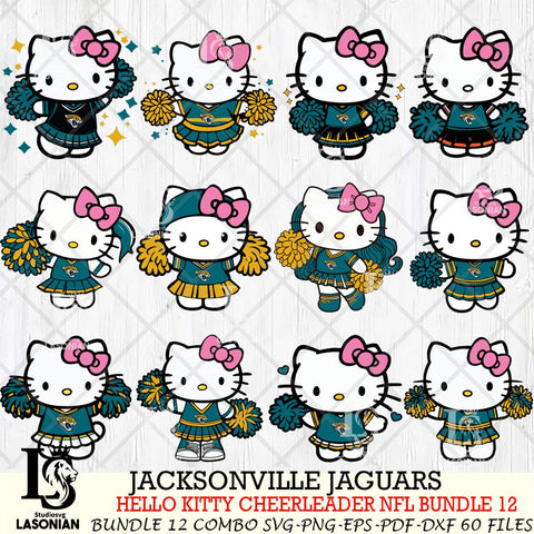 Jacksonville Jaguars  Hello Kitty Cheerleader NFL Bundle 12 SVG Eps Dxf Png File, Digital Download, Instant Download
