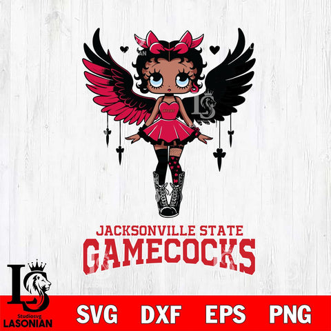 Jacksonville State Gamecocks Anglel Black Fan Girl Betty Boop, Svg Eps Dxf Png File, Digital Download