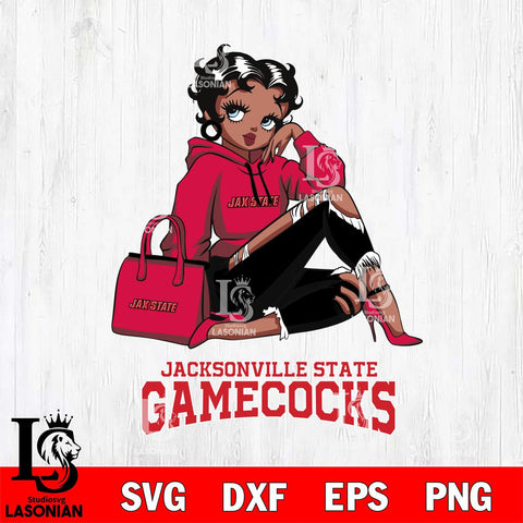 Jacksonville State Gamecocks Awesome Black Fan Girl Betty Boop, Svg Eps Dxf Png File, Digital Download