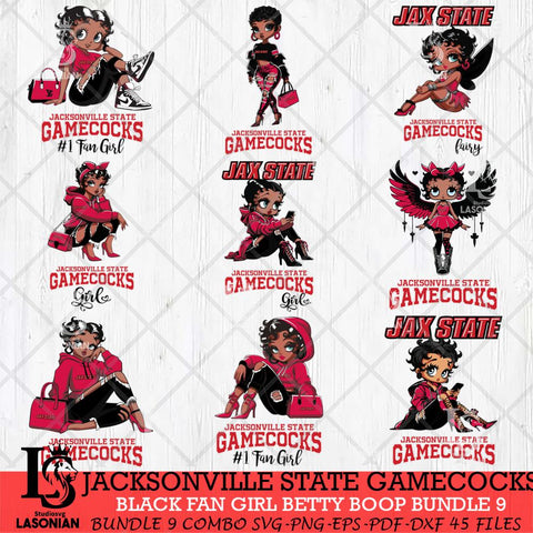 Jacksonville State Gamecocks Black Fan Girl Betty Boop Bundle 9, Svg Eps Dxf Png File, Digital Download