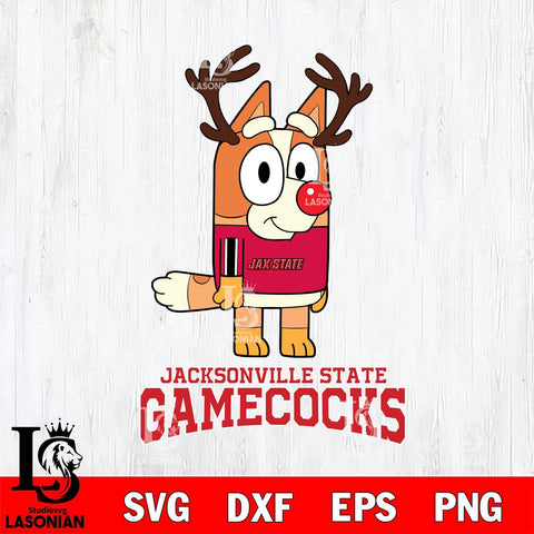 Jacksonville State Gamecocks Bluey Chilli Christmas Deer Svg Eps Dxf Png File, Digital Download