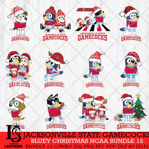 Jacksonville State Gamecocks Bluey Christmas NCAA Bundle 12 Cricut File Cut Files , Bluey Cricut , Christmas Svg , Bluey svg , Digital Download, dxf eps png pdf file