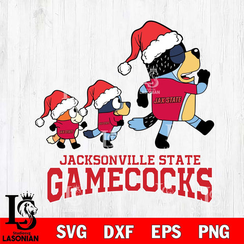 Jacksonville State Gamecocks Bluey Family Christmas Svg Eps Dxf Png File, Digital Download