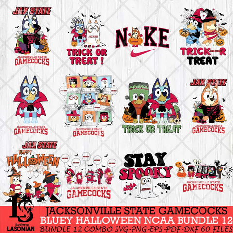 Jacksonville State Gamecocks Bluey Halloween NCAA 12 SVG Eps Dxf Png File, Bundle NCAA svg, Digital Download, Instant Download