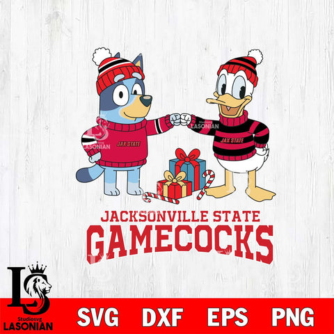 Jacksonville State Gamecocks Bluey With Donald Duck Christmas File Cut, NCAA SVG DXF EPS PNG FILE, Digital Download,Instant Download, Silhouette