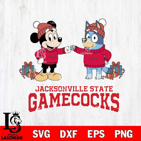 Jacksonville State Gamecocks Bluey With Mickey Christmas File Cut, NCAA SVG DXF EPS PNG FILE, Digital Download,Instant Download, Silhouette