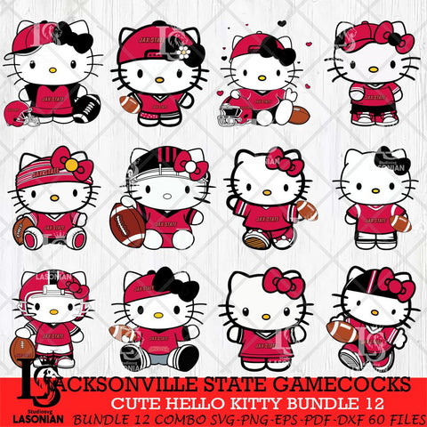 Jacksonville State Gamecocks Cute Hello Kitty Bundle 12 SVG Eps Dxf Png File, NCAA Bundle svg, Digital Download, Instant Download