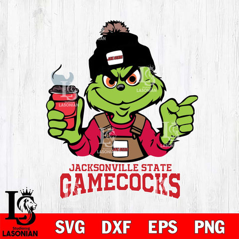 Jacksonville State Gamecocks Grinch with coffee Svg Eps Dxf Png File, Digital Download, Instant Download