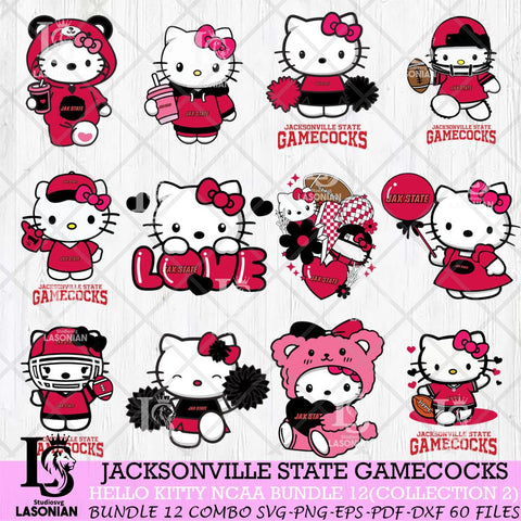 Jacksonville State Gamecocks Hello Kitty Bundle 12 SVG Svg Eps Dxf Png File, Digital Download, Instant Download